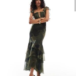 ASOS Olive Floral Tiered Maxi Dress